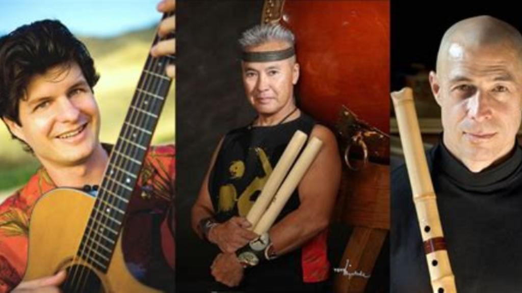 a series of photos of a man holding a guitar.